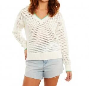 NEW &ISLA thalia mesh v-neck top in white mint